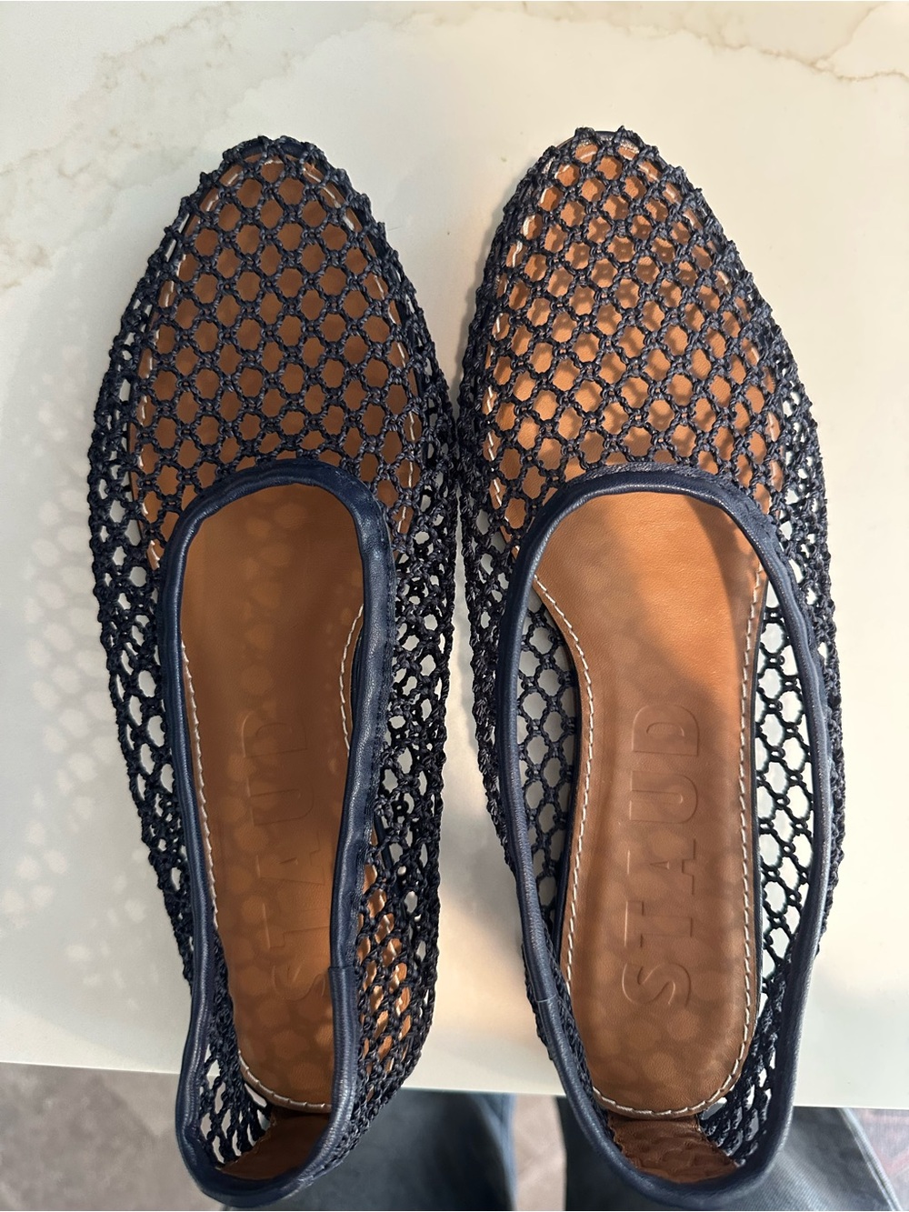 STAUD alba ballet flat navy netting